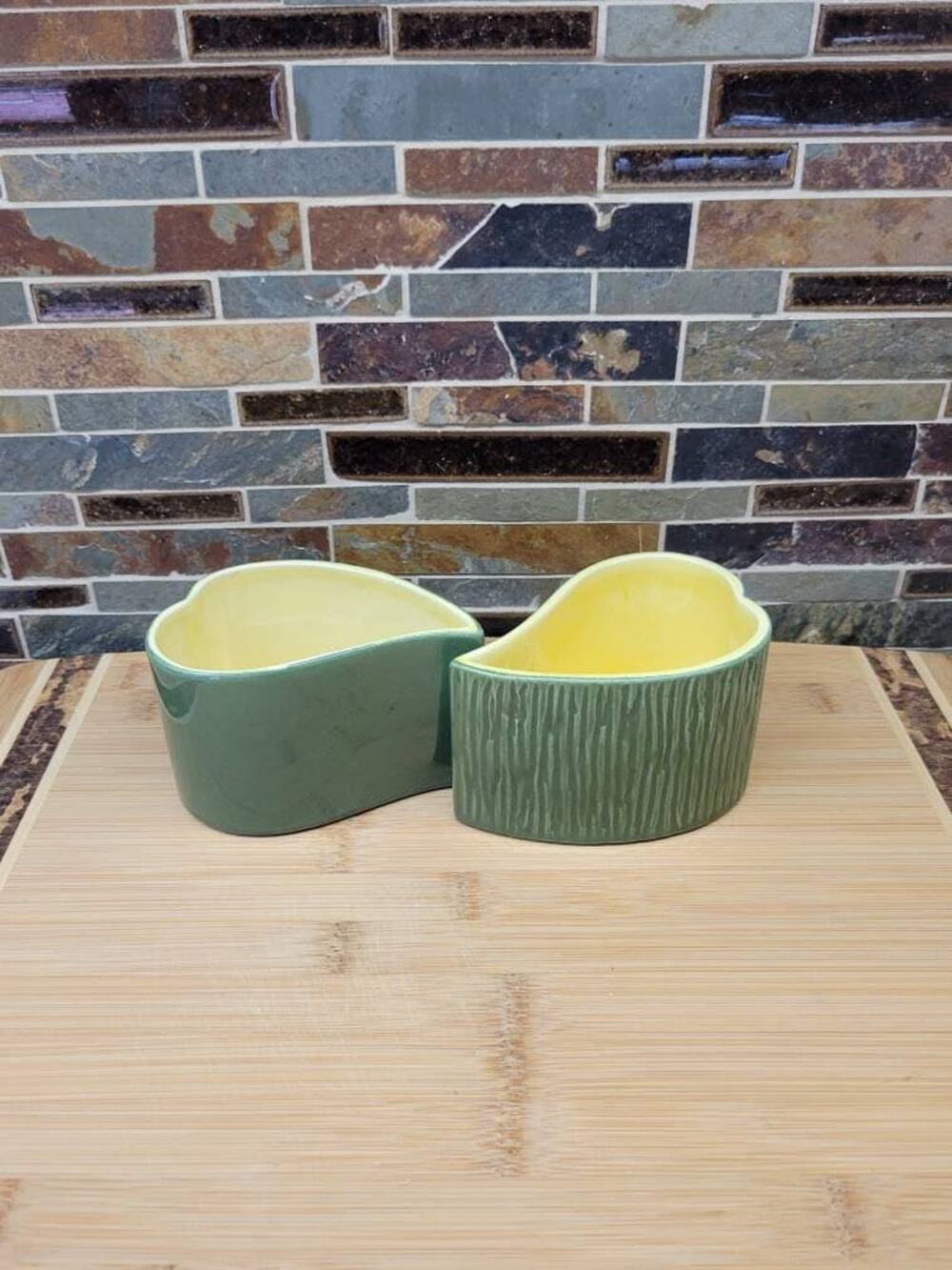 Vintage Red Wing Pottery Candle Holders B2113A MCM Green Yellow Teardrop Pair